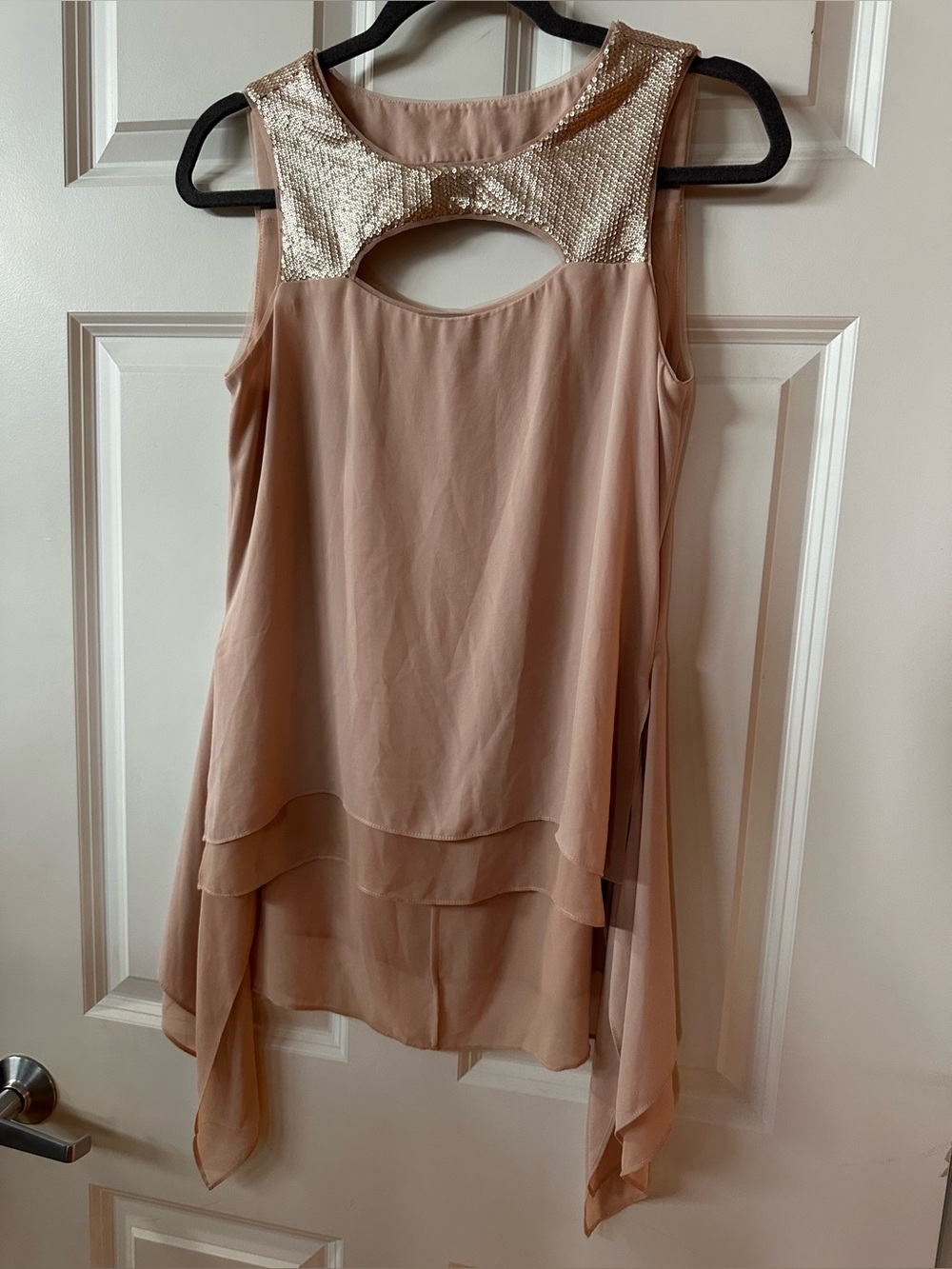 BCBGMaxAzria Blush Pink Sequin-Trim Tank